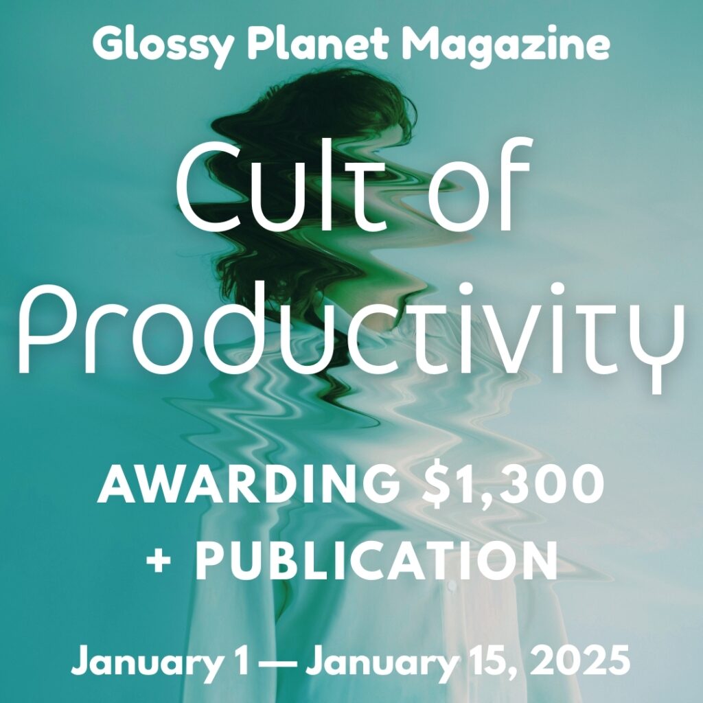 Blurred image of woman with Cult of Productivity text in front