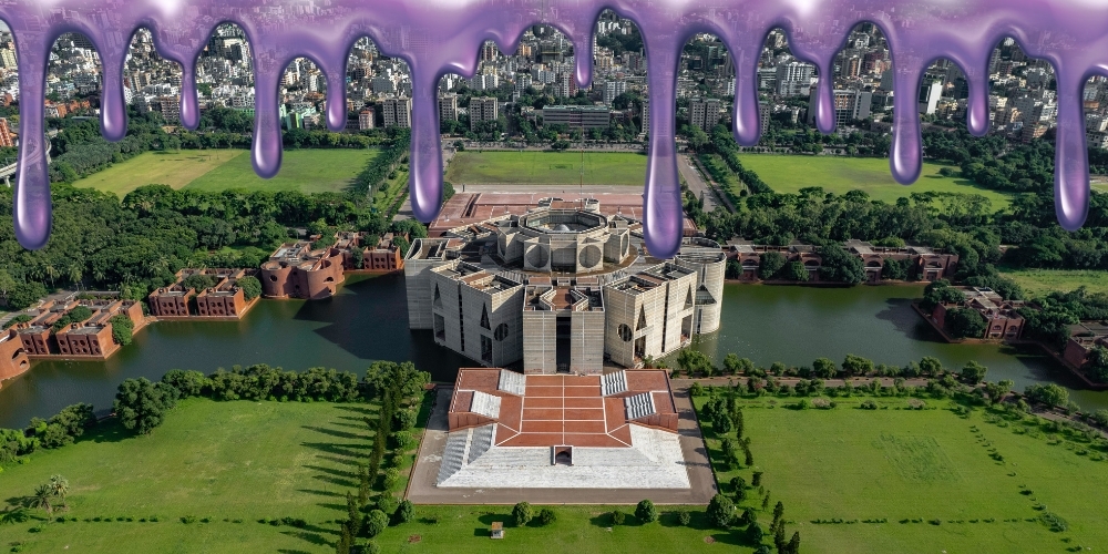 National Assembly Building under purple drips