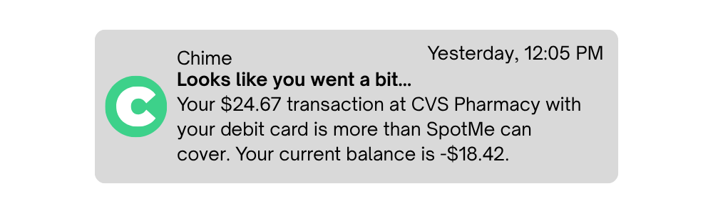 Chime transaction notification